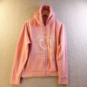 Salt Creek Hoodie Pink Y2K Distressed Palm Tree Heart Full Zip Sweatshirt L